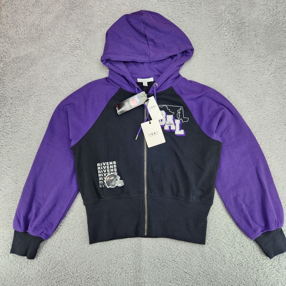WEAR by Erin Andrews Black Purple Baltimore Ravens Full-Zip Hoodie Womens L